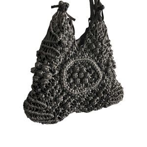 Clever Carriage Company Womens Black Crocheted Positano Hand Macrame Satchel Bag